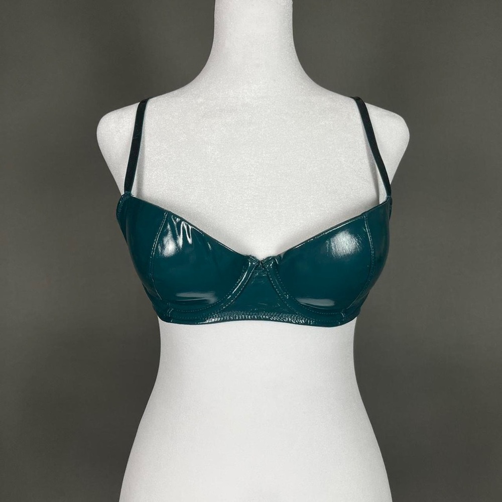 Latex forest green bra
